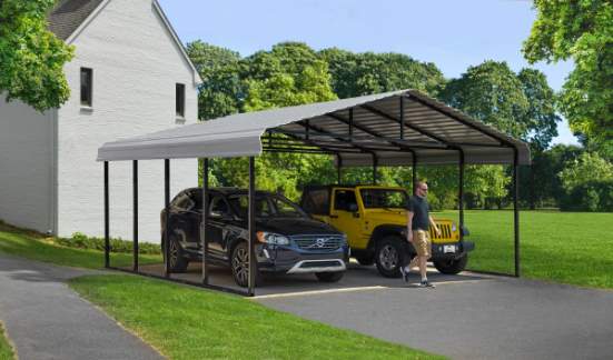 Arrow 20x20x9 Steel Auto Carport Kit  - Eggshell (CPH202009) The perfect storage solution for your vehicles. 